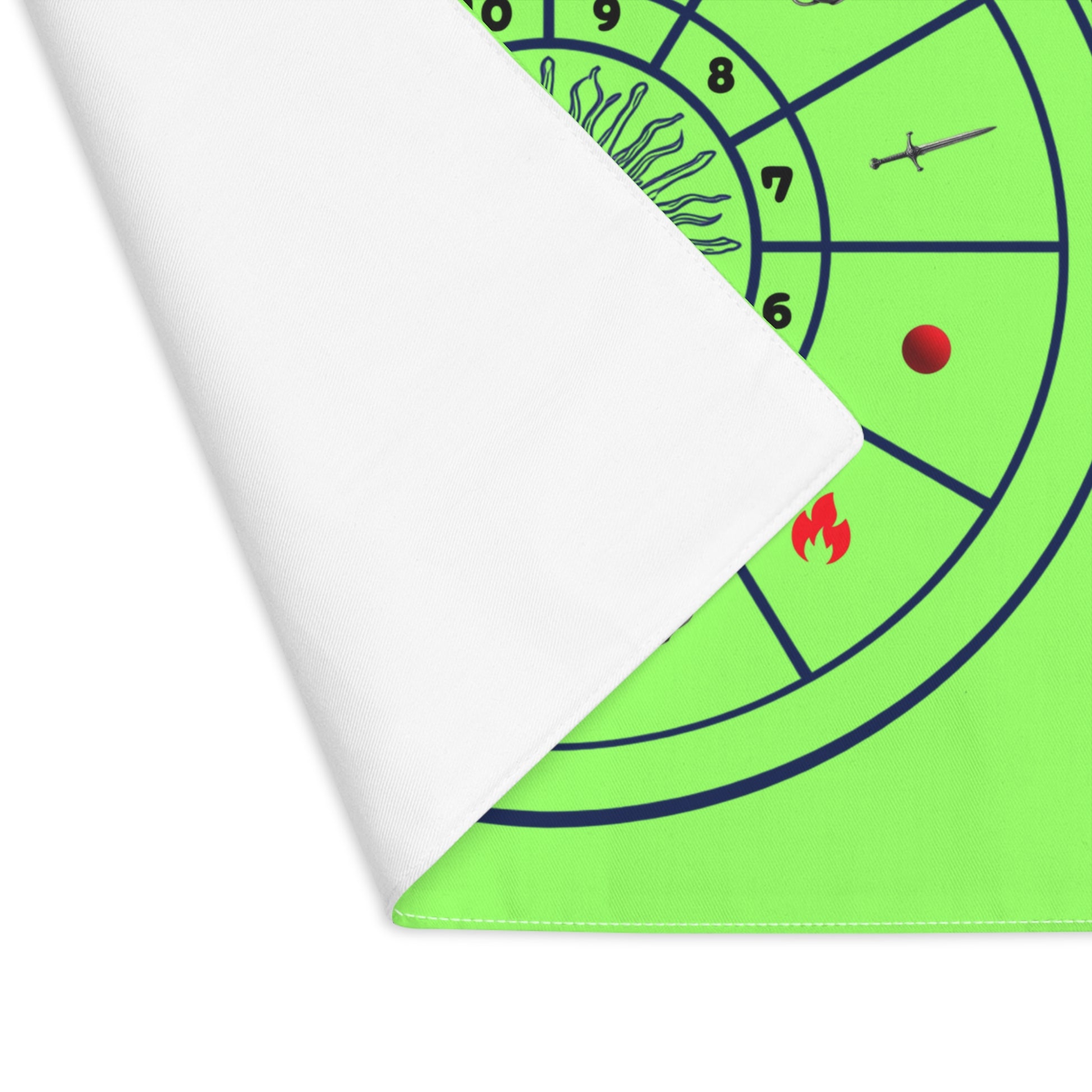 Green and white mat with circular design and numbers on a white background