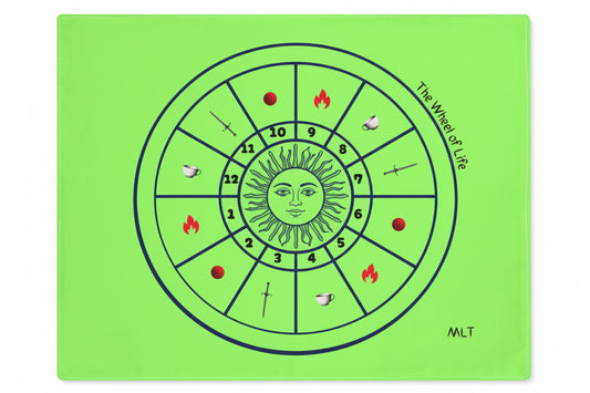 Circular design with symbols on a green background