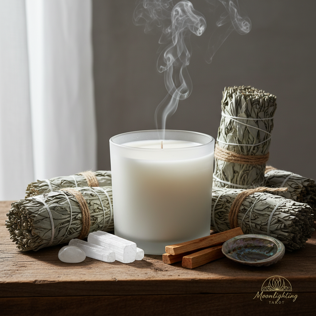 Large Blue Sage Bundle Candle Kit for Energy Clearing and Smudging